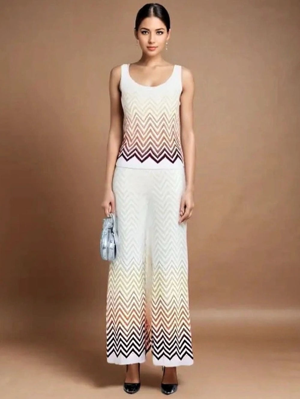 FAIRE Sleeveless Wave Stripe Sleeveless Wave Stripe Set in White